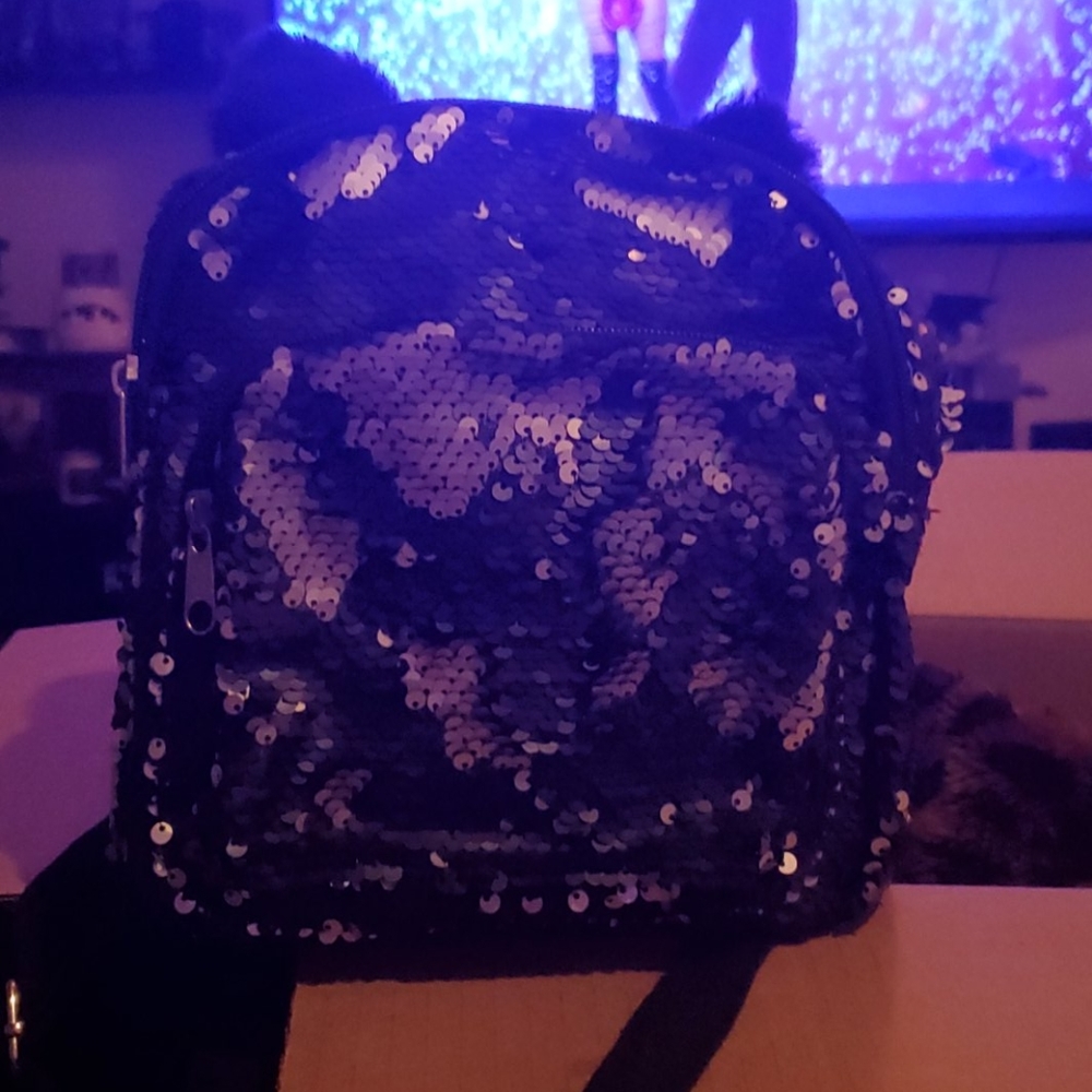 Black and Silver Sequin Mini Bag w/ Cat Ears
